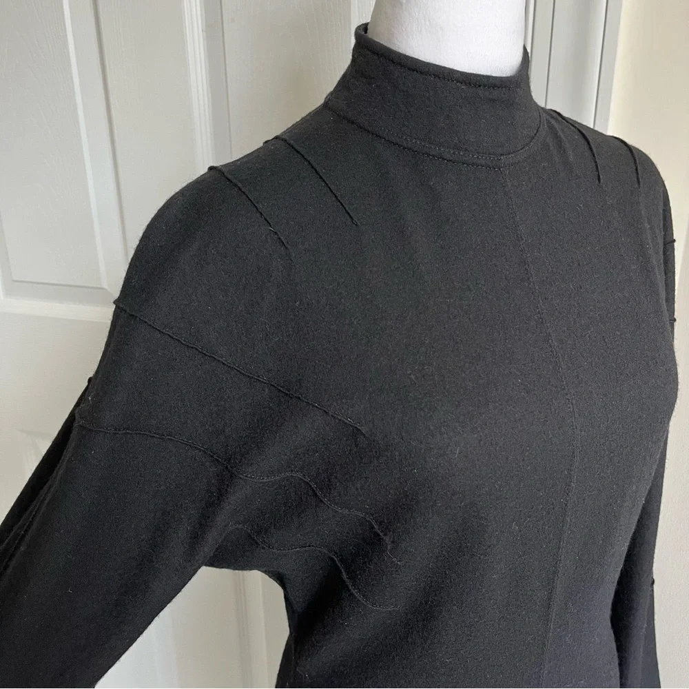 Vintage Thierry Mugler Active 70s Black Knit Virgin Wool Midi Dress Structured S
